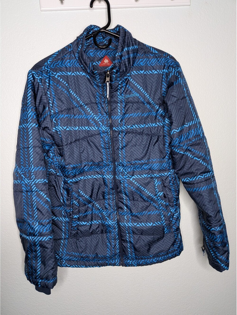 Columbia Omni-Heat Interchange Blue Geometric Puffer Jacket Youth XL (18)